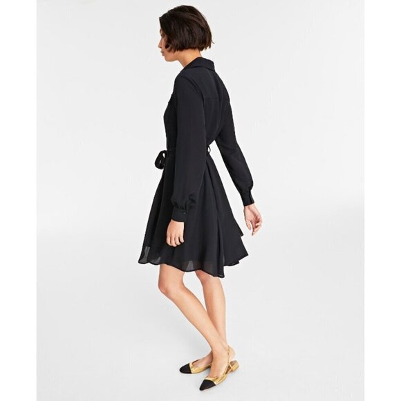 On 34th Plus Size Long-Sleeve Belted Black Shirtdress NWT - Picture 4 of 12